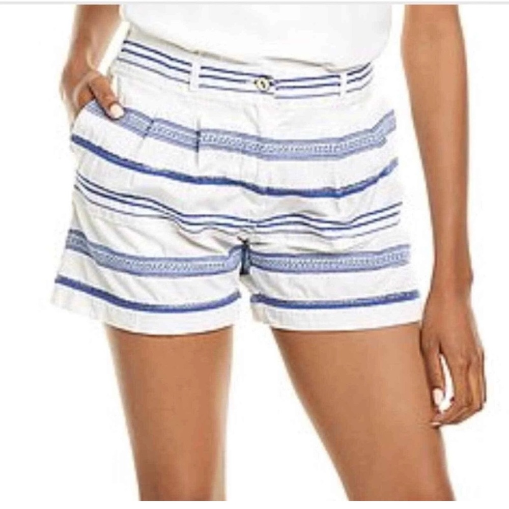 J. McLaughlin Embroidered Jacquard  Women's Blue and White Striped Shorts